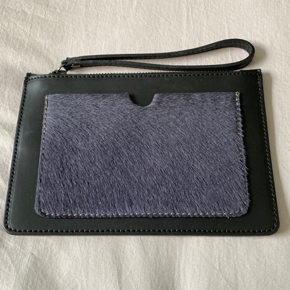 Made in Italy black and grey clutch/wristlet with faux fur detail